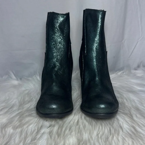 Fly London Black/Metallic Green Women's Ankle Boots Classic Leather Style Sz 41 - Picture 3 of 8